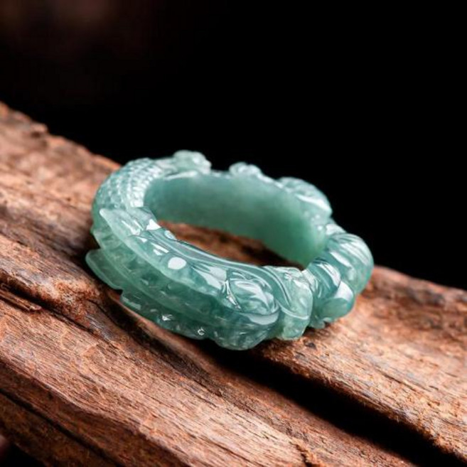 생신 옥반지 쌍가락지 프리미엄 천연 A 옥 블루 워터 드래곤 킹 3D 얼음 최고의 남자용