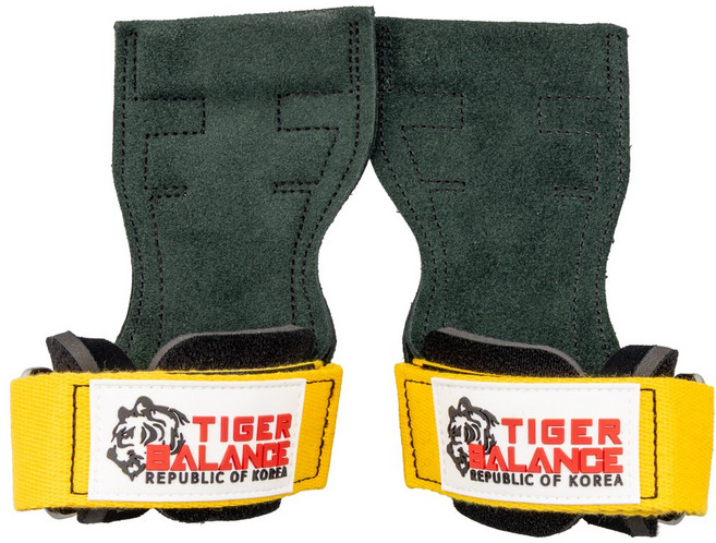 타이거밸런스 다한증 소가죽 헬스 스트랩, 소가죽 스트랩 다크그린+옐로우+화이트, 1세트