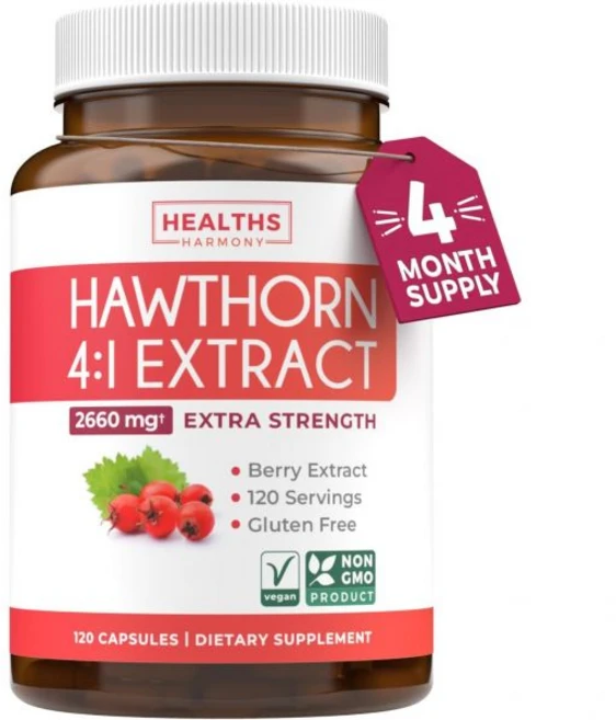 Healths Harmony 슈퍼 강력한 산사나무 열매 추출 캡슐 - 심장 및 소화 건강 지원을 위한 고농축 농축액으로 만든 보충제 비건 비GMO 글루텐 프리 4개월 분량, 120 Count (Pack of 1), 1개, 120정 - 쿠팡