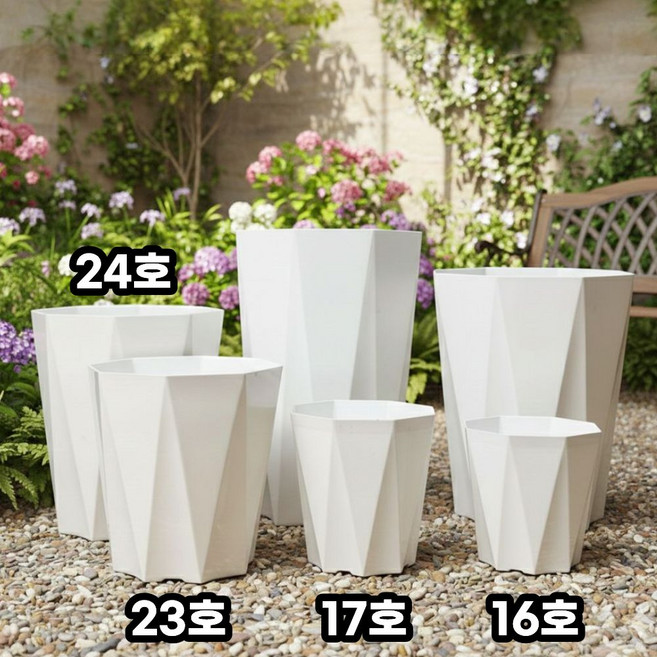 소보카 분갈이 화분 가벼운 플라스틱, 1개, 화이트