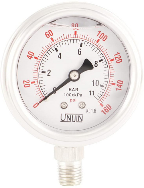 npt unijin 시리즈 충전 게이지 압력 마운트 스테인리스 인치 0-160 정확도 풀 cm 스틸 2.5 psi/kpa p255 0.6 1.6% 하단 다이얼 오일, 2.5" Dial, 0-10 PSI