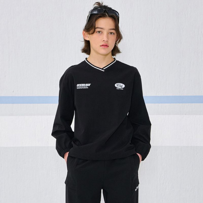 [오션스카이] (본사직영)[2color]주니어 초등 아동용 긴팔티 봄가을 남아 나일론 넥 포인트 긴팔티셔츠