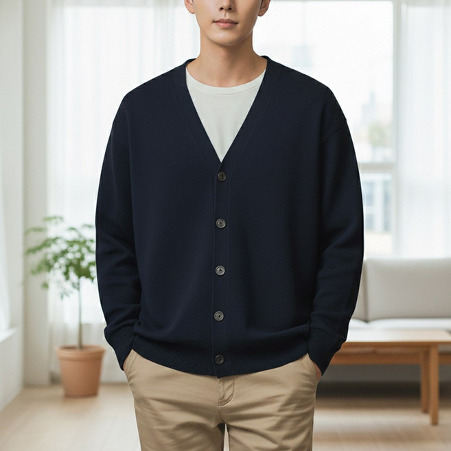 루크 남녀공용 오버핏 니트 가디건 겨울 간절기 여성 남성 기본 베이직 아우터 심플 단추 외투 빅사이즈 긴팔 겉옷 솔리드 브이넥 상의