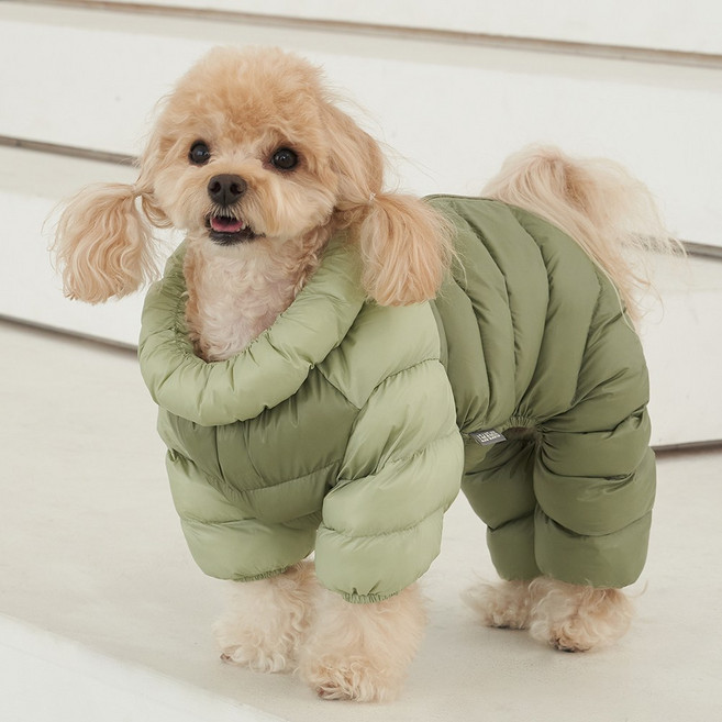 도그아이 강아지옷 다운필 패딩 올인원, 1개, 올리브그린
