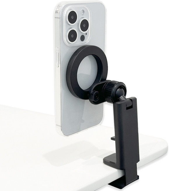 초강력 자석 맥세이프 트래블 거치대 스마트폰 다각도회전 집게형, 1개, 블랙