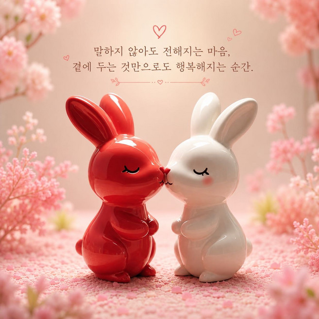 인테리어 소품 로맨틱 커플 토끼 오브제 신혼부부 잡들이선물 결혼기념일선물 0520, 화이트 +빨강