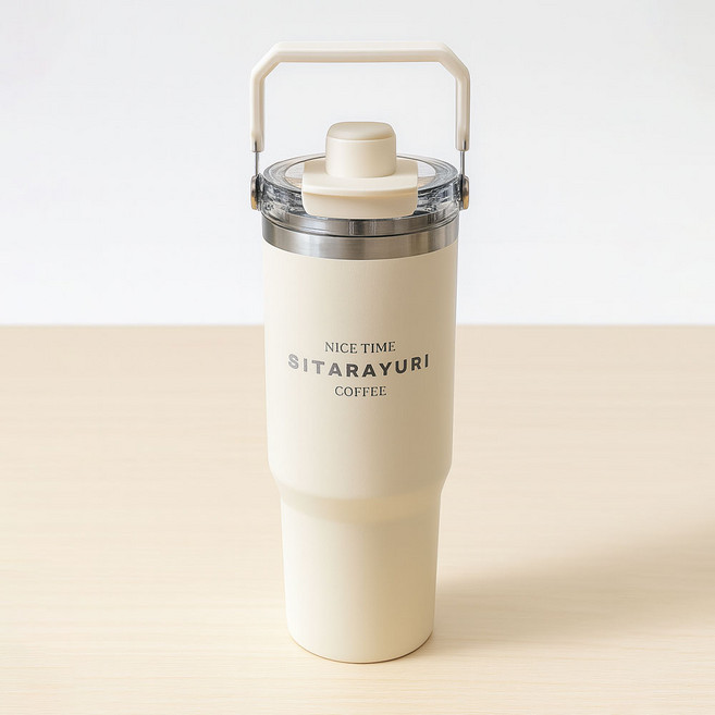 900ml 텀블러 자석뚜껑 자동빨대 손잡이 대용량 물병 보온보냉 캠핑컵, 1개, 스노우 화이트 텀블러