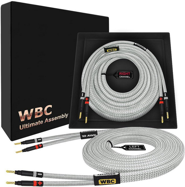 WORLDS BEST CABLES 1.5m(5피트) 얼티밋 - 10AWG - 울트라 퓨어 OFC - 프리미엄 오디오 애호가 HiFi 스피커 케이블 페어 Eminence 골드 바, WORLDS BEST CABLES 1.5m(5피트) 얼, 1개