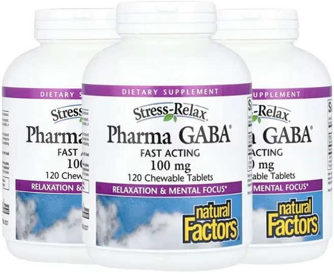 네츄럴팩터스 스트레스-릴렉스 Pharma GABA 100mg 120츄어블 정제(정제당 50mg), 3개, 120정 - 쿠팡