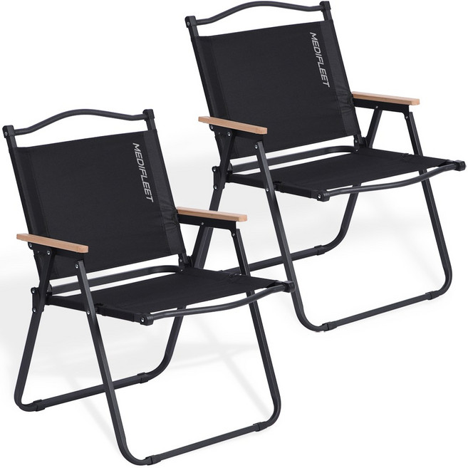 메디플릿 우드 폴딩 경량 컴포트 접이식 캠핑 의자 체어, 2개, 블랙