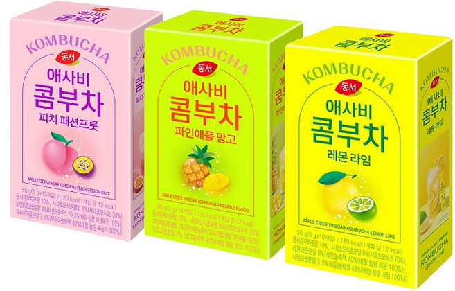 동서식품 애사비콤부차 피치패션프룻 + 파인애플망고 + 레몬라임, 5g