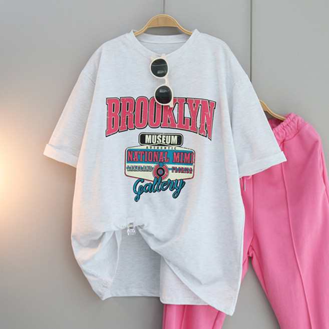 달콩 여성 롱티 반팔 박스티 루즈핏 메틱프린팅오버핏티