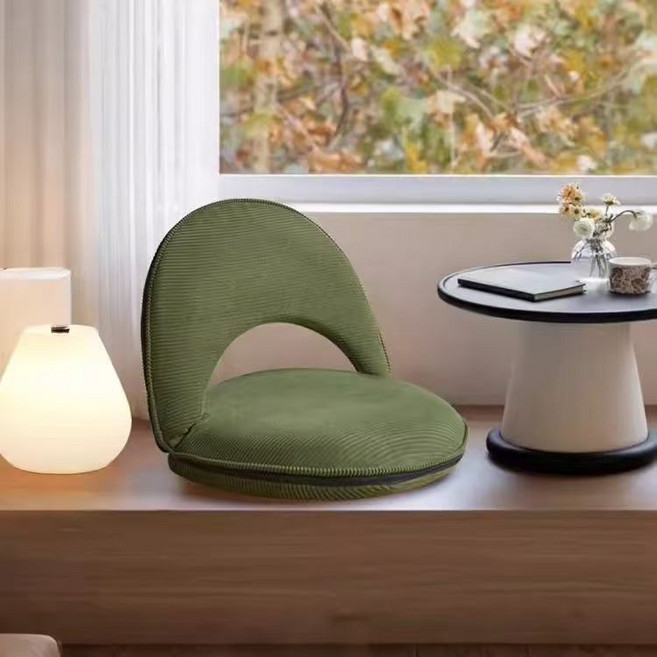 可調式靠背懶人沙發，可拆洗奶油風矮椅, 綠色