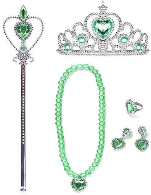 [청춘교복] 공주 생일 파티 용품 5종세트 축하 브라이덜샤워 연말 선물 소품 프린세스 코스튬 주얼리 왕관 요술봉 목걸이 액세사리, 1개, 그린