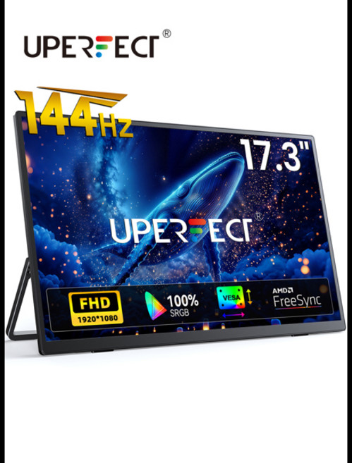 UPERFECT 17.3인치 FHD 144Hz 휴대용 게이밍 모니터 1080P HDR FreeSync IPS 스피커 탑재 노트북 맥 Xbox 스위치 PS5/4용 아이케어 여행용 외, [02] EU 플러그