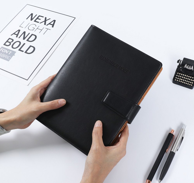 비오파파 가죽 A5 6공 회사 업무용 만년 다이어리, 블랙