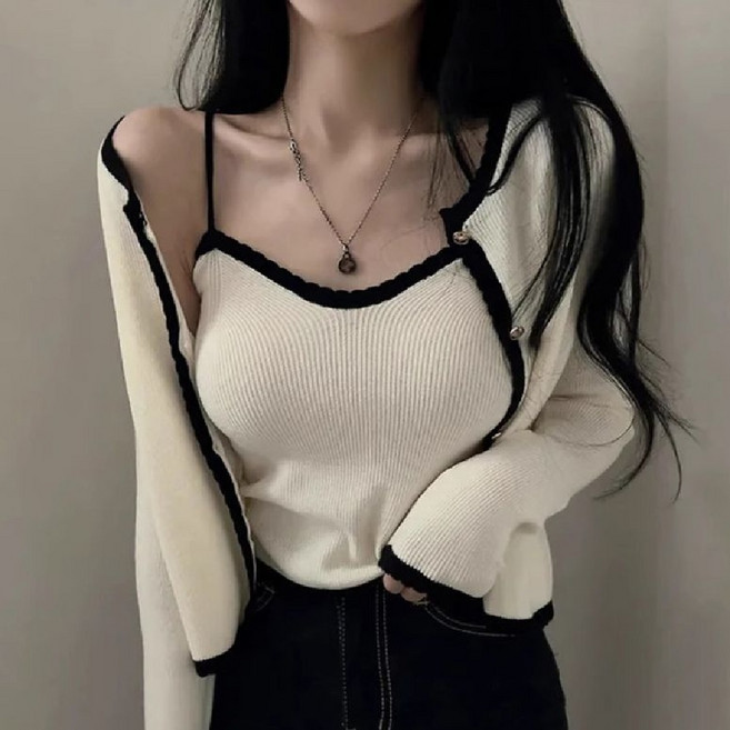 마리하우스 소녀감성 니트 나시+가디건 세트 투피스