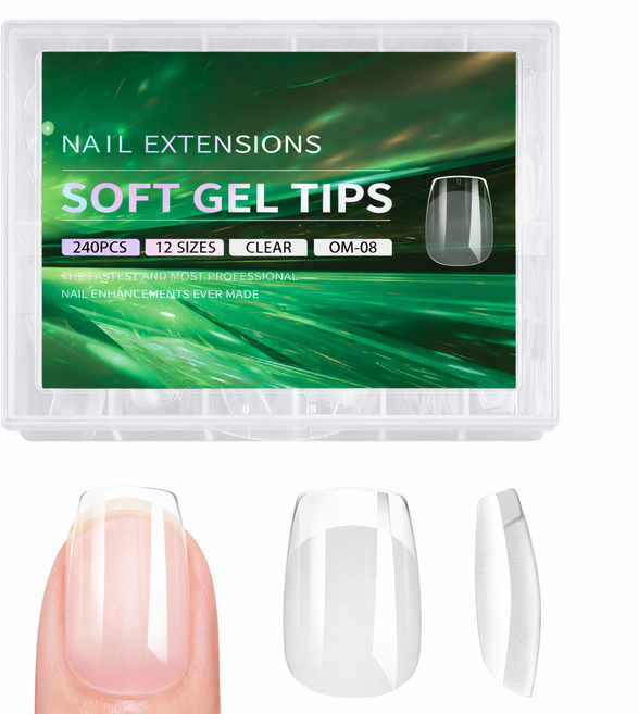 블루빈 소프트 젤 네일 연장팁, 240개, 숏코핀 투명