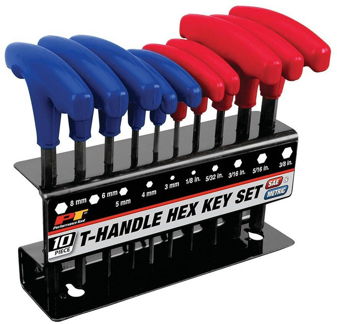Performance Tool W80274 SAE T-핸들 육각 키 세트 10피스, SAE 및 미터법 T-핸들 육각 키 세트 10개, 1개