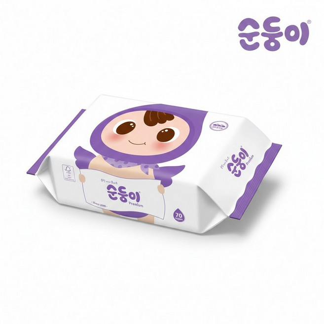 [순둥이] 프리미엄 엠보싱 아기물티슈 캡형 70매 20팩 (S-EC), 65g, 20박스