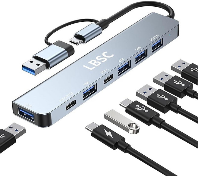 USB Hub USB 허브 7포트 Type-C 7in1 고속 데이터 전송 알루미늄