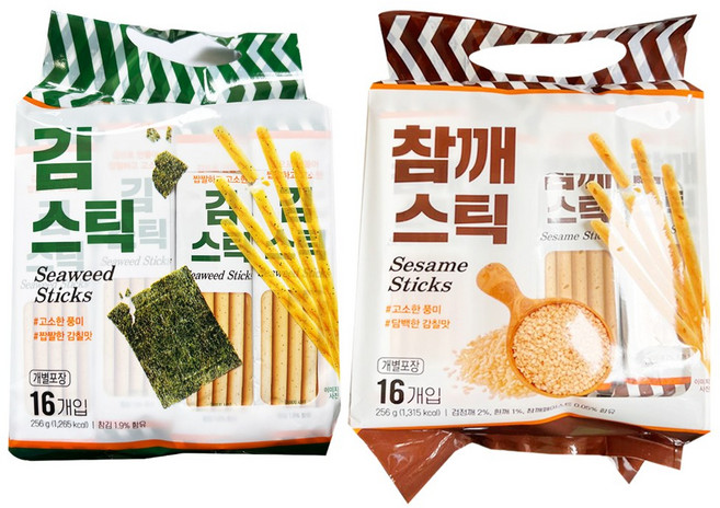 [푸드365마켓] 키즈웰 스틱 과자, 1세트, 김스틱1개,참깨스틱1개