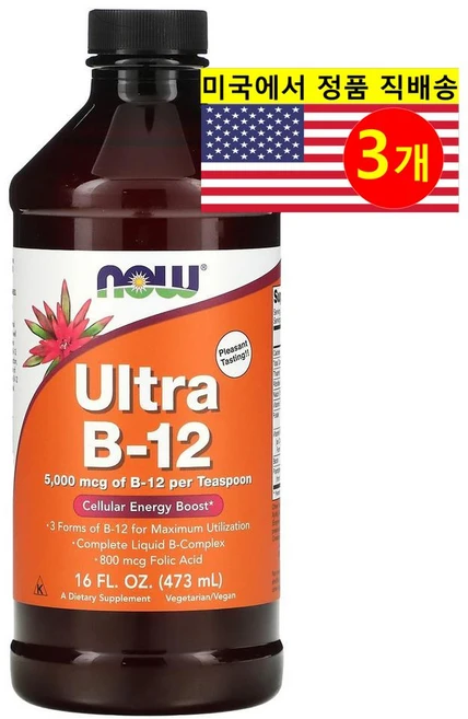 NOW Foods 나우푸드 울트라 액상 비타민 B-12 5000mg, 3개, 473ml - 쿠팡