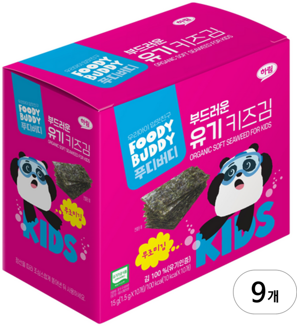 푸디버디 부드러운 유기 키즈김 1.5g, 유기원초, 15g, 9세트