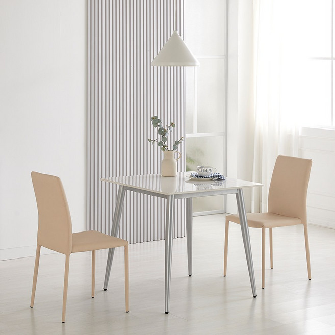 메종플렌느 벨라노 포세린 세라믹 식탁 테이블 세트 그레이 2인용 4인용 6인용, 2인용식탁세트, 의자색상(아이보리)