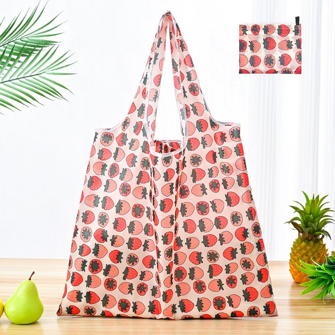 대형 포켓 시장가방 접이식 장바구니, 1개, 딸기