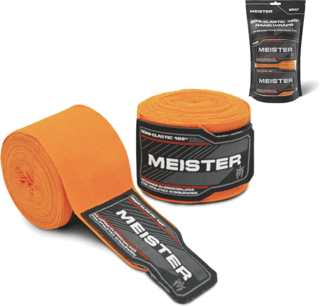 New 디자인 링사이드코리아 마이스터 복싱 핸드랩 프리미엄 반신축 격투기 붕대 4.5m 1쌍, 1세트, 오렌지