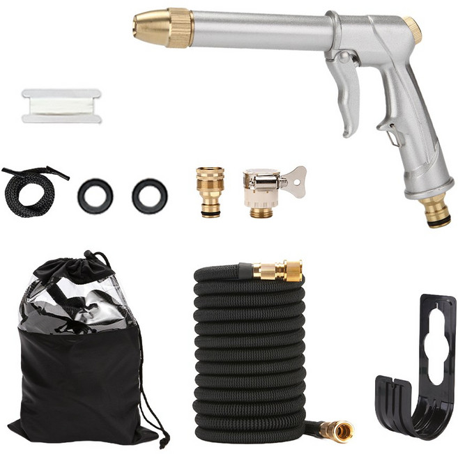 레브홈 초강력 고압분사기 늘어나는 물 호스 세트, 실버, 15m