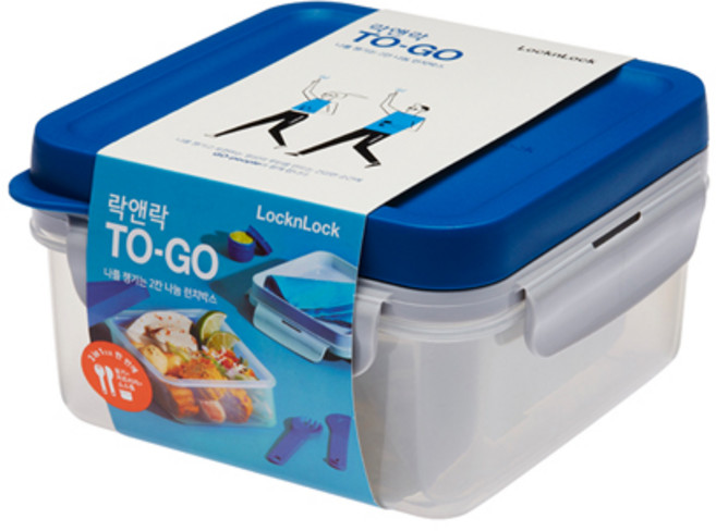 락앤락 투고 도시락통 2칸 3칸 런치박스 샐러드 용기, 2칸 블루, 1개