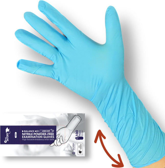 손목긴 두꺼운 니트릴 라텍스 고무장갑 100매 Long Fit Nitrile Latex Glove 30cm, 블루, M, 1개