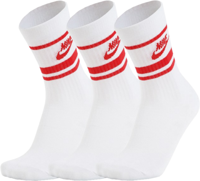 나이키 에센셜 드라이핏 장목 크루 삭스 DX5089-102 3켤레 1팩, 레드로고, 1세트