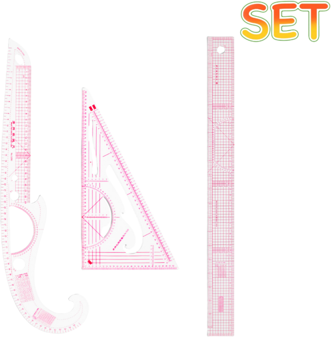 제고비 제단용 그레이딩자 패턴 제도 곡선자 삼각자 세트, 1개, 중급(3종)세트