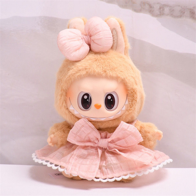 besteffie 적용 라부부 인형 옷 귀여운 드레스 빅리본 장식 얇은 소재 체크 무늬 패턴 K19, 01, 1개