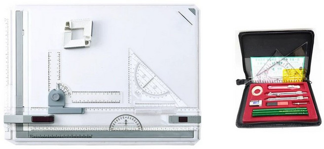 미카도제도판 설계도면 전문가용 건축사 실측 a4 실기 휴대용 보드 제도기 사실기 가방, 1개, D. A3 보드+제도 세트