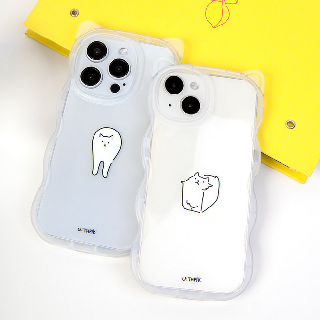 아이폰14프로 전용 고양이귀 쫑긋 캣웨이브 디자인 투명케이스