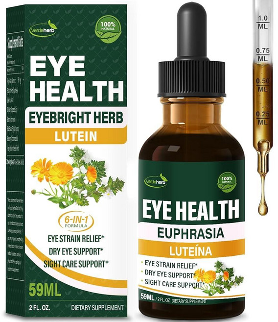 Verdeherb Eyebright Herb Eye Health Drops 빌베리 및 루테인 액체 추출물 허브 보충제 눈의 피로 완화 및 시력 관리 지원. Euphrasia, 2 Fl Oz (Pack of 1), 1개