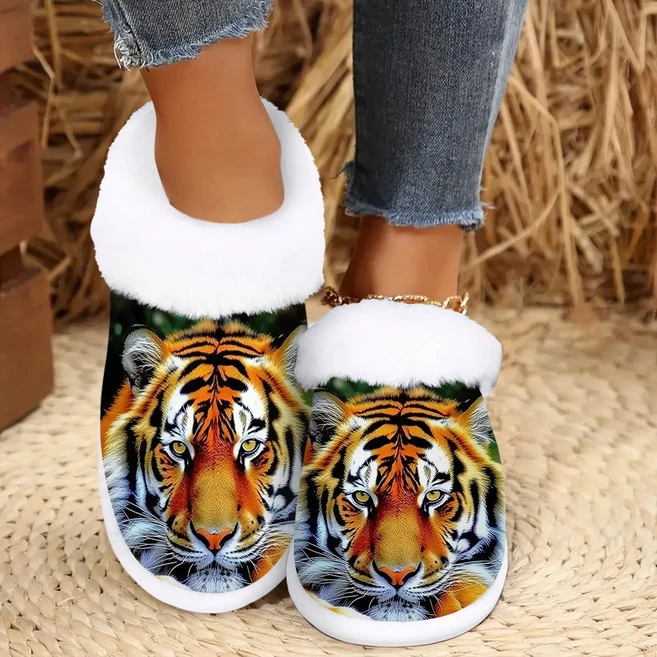 만화 호랑이 발 슬리퍼 겨울 실내 따뜻한 모피 슬라이드 귀여운 동물 플러시 플랫폼 디자인 클로 숙녀 홈 2