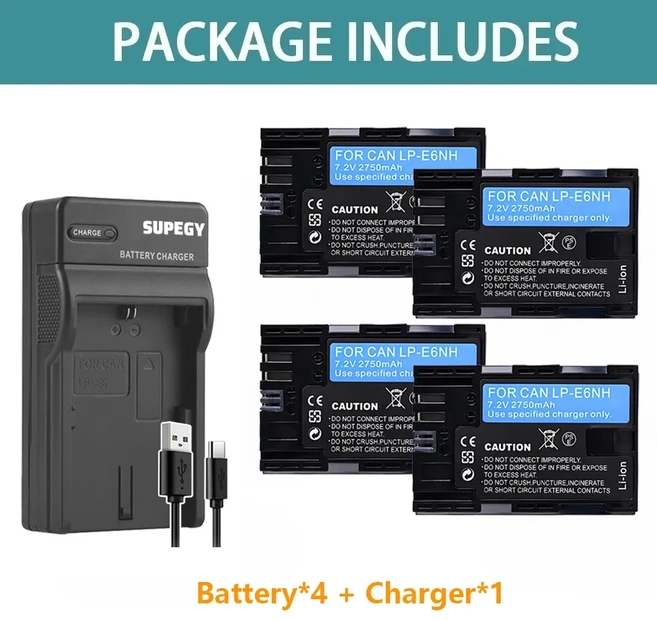 2750mAh LP-E6 배터리 또는 캐논 EOS 5DS R Mark II 6D 7D 카메라용 LED 듀얼 충전기, 1개, 03 4battery 1charger