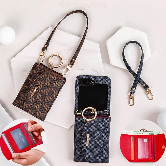 갤럭시 제트 플립 링코 모노그램 링 카드 지폐 수납 심플 다이어리 지갑 스트랩 케이스