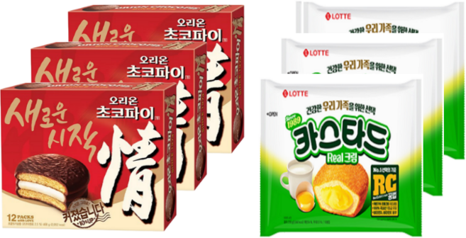 후마켓 오리온 초코파이468g 3개 + 롯데 카스타드 230g 3개, 468g, 1개