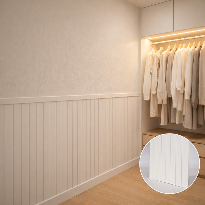 데코앤필름 접착식 루바 템바보드 벽면 가구 리폼 인테리어패널 40x100cm, 루바 크림화이트, 10개