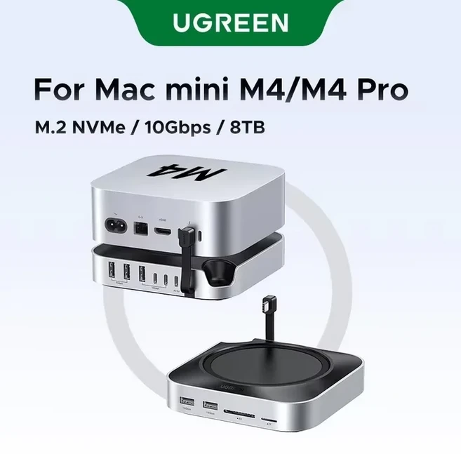 맥 미니 M4/M4 프로용 UGREEN USB 허브 도킹 스테이션 M.2 NVMe SSD 10Gbps 8TB 최대 170MB/s USB 스플리터, 01 11 in 1