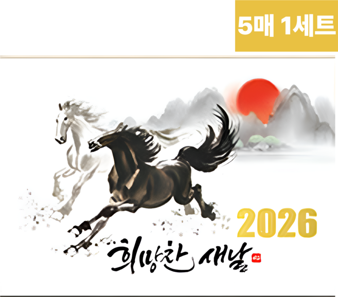 하루템 2026 병오년 마음담은 신년 새해 인사 감사 카드 고급 연하장 5장 세트, 5개, 희망찬 새날