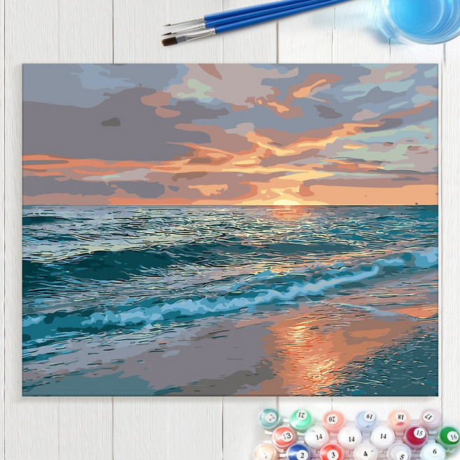 DIY 풍경 정물 꽃그림 바다 산토리니 유화 그림그리기 세트, [DIY]230_파도노을