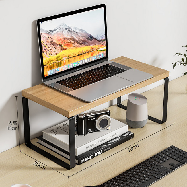직장인 필수템 모니터 스탠드 / 데스크 정리대 받침대 길이 30cm 높이 2종, 원목+블랙 16.5cm