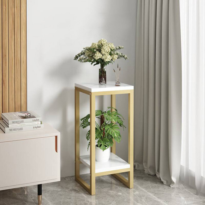 현대풍 2단화분선반 60CM 거실화분정리대, 1단, 화이트 & 골드